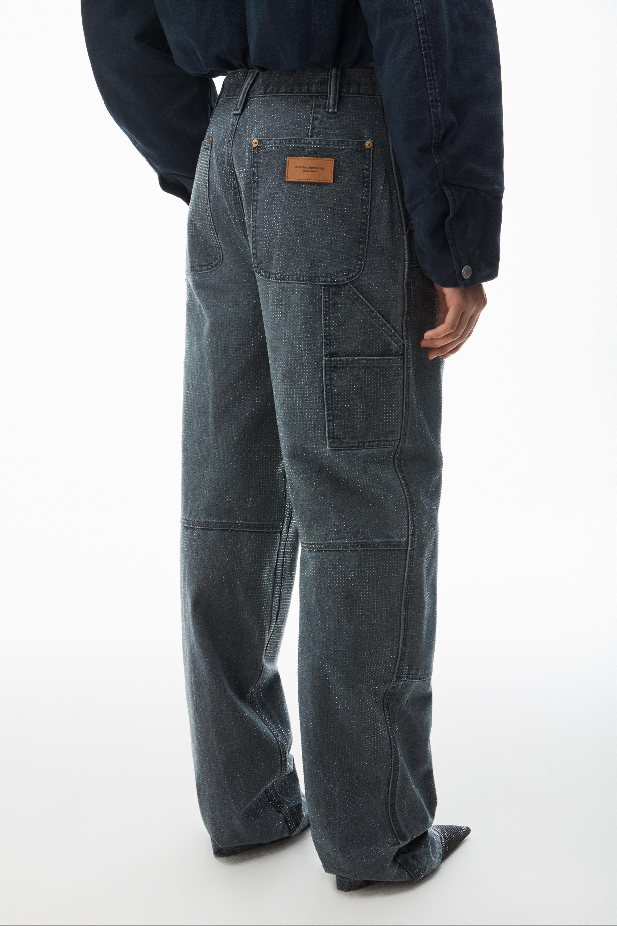 Crystal Hotfix High Waisted Workwear Carpenter Pants In Cotton Product Image