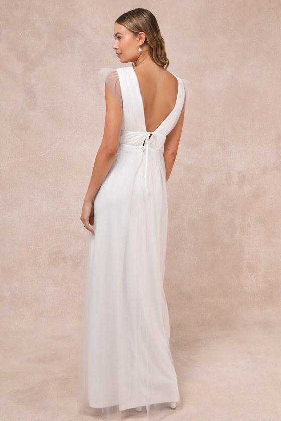 I'm All Yours White Tulle Ruffled Maxi Dress Product Image