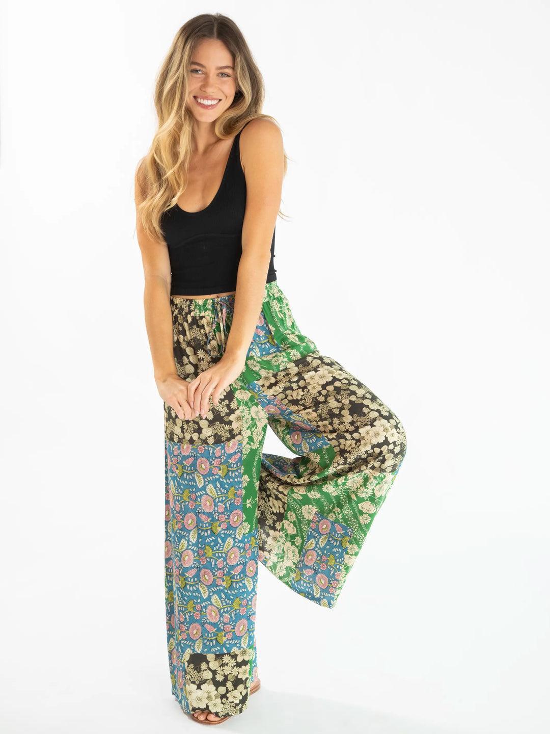 Go With The Flow Wide Leg Pant - Green Blue Floral Product Image