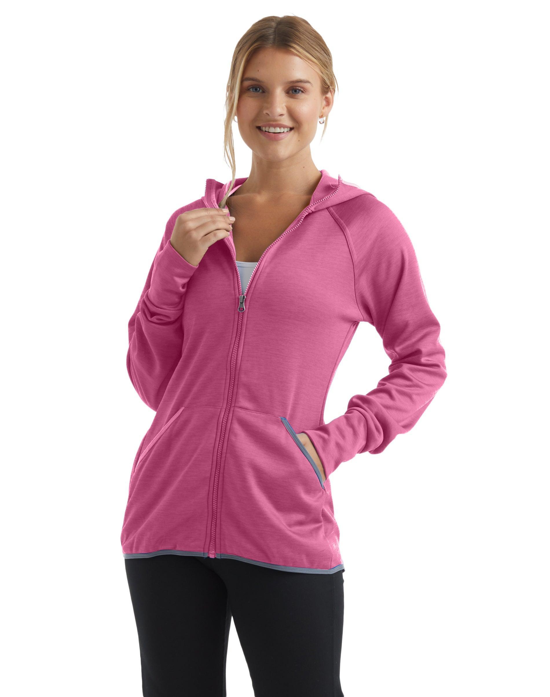 Hanes Sport Womens Full-Zip Fleece Hoodie Awesome Blue Heather 2XL Product Image