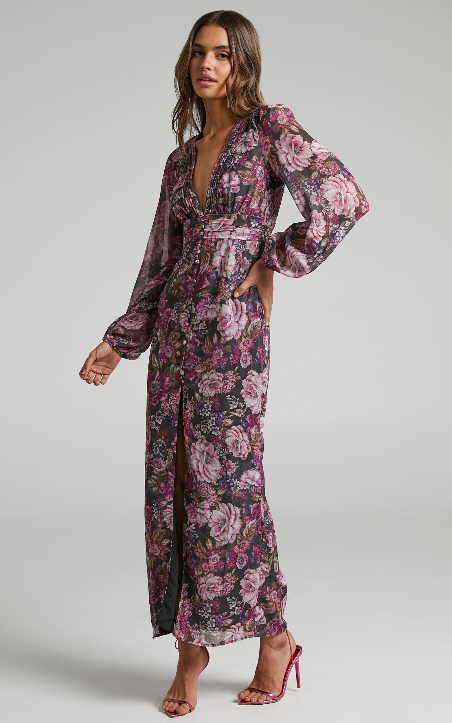 Lorelei Maxi Dress - V Neck Balloon Sleeve Dress in Harvest Floral Product Image