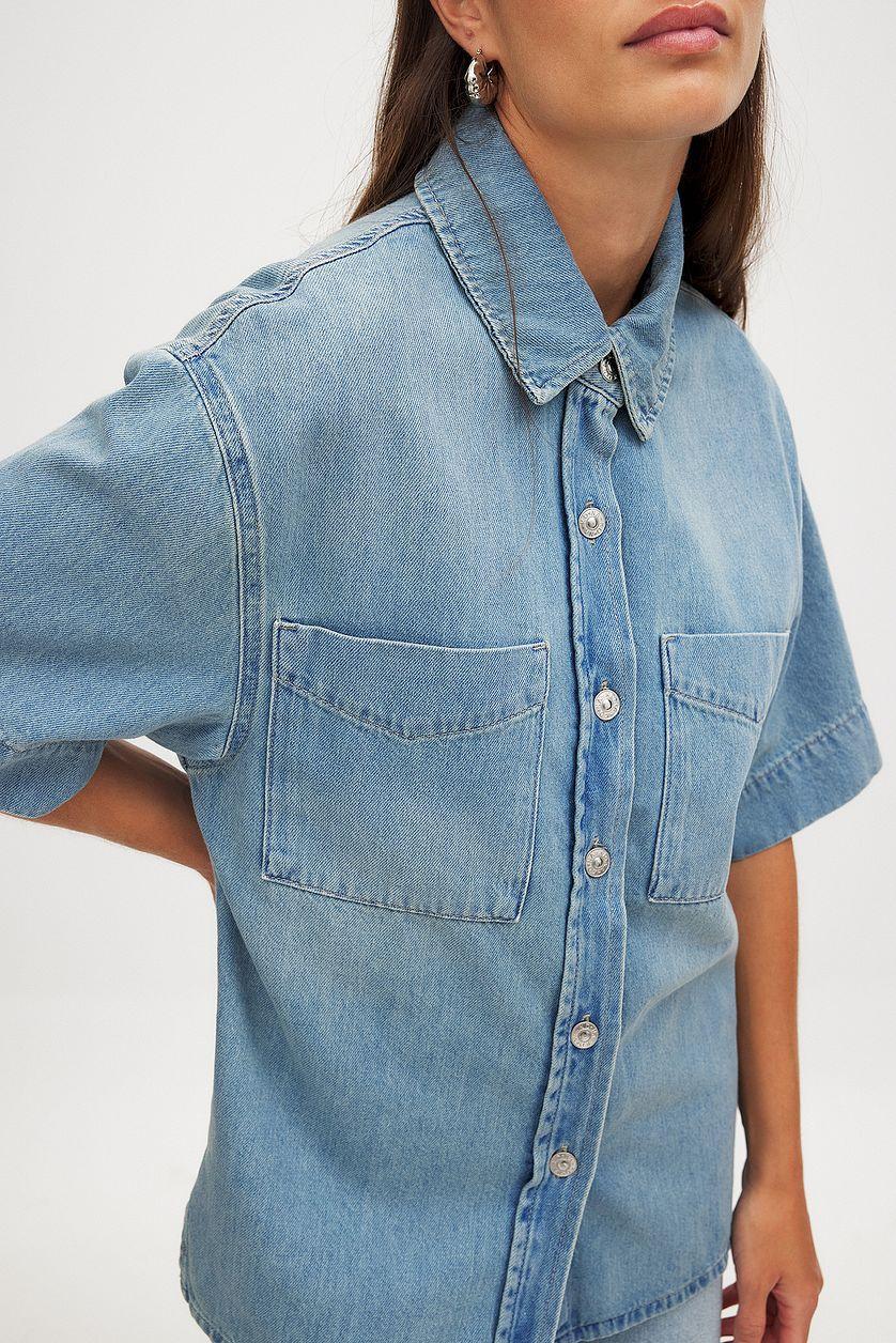 Short Sleeve Denim Shirt Product Image