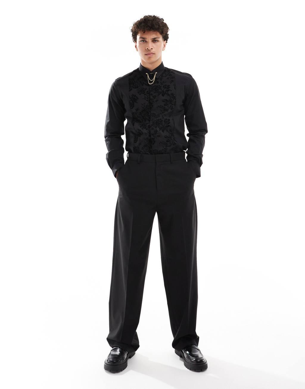 Twisted Tailor long sleeve shirt with front panel detail in black   Product Image