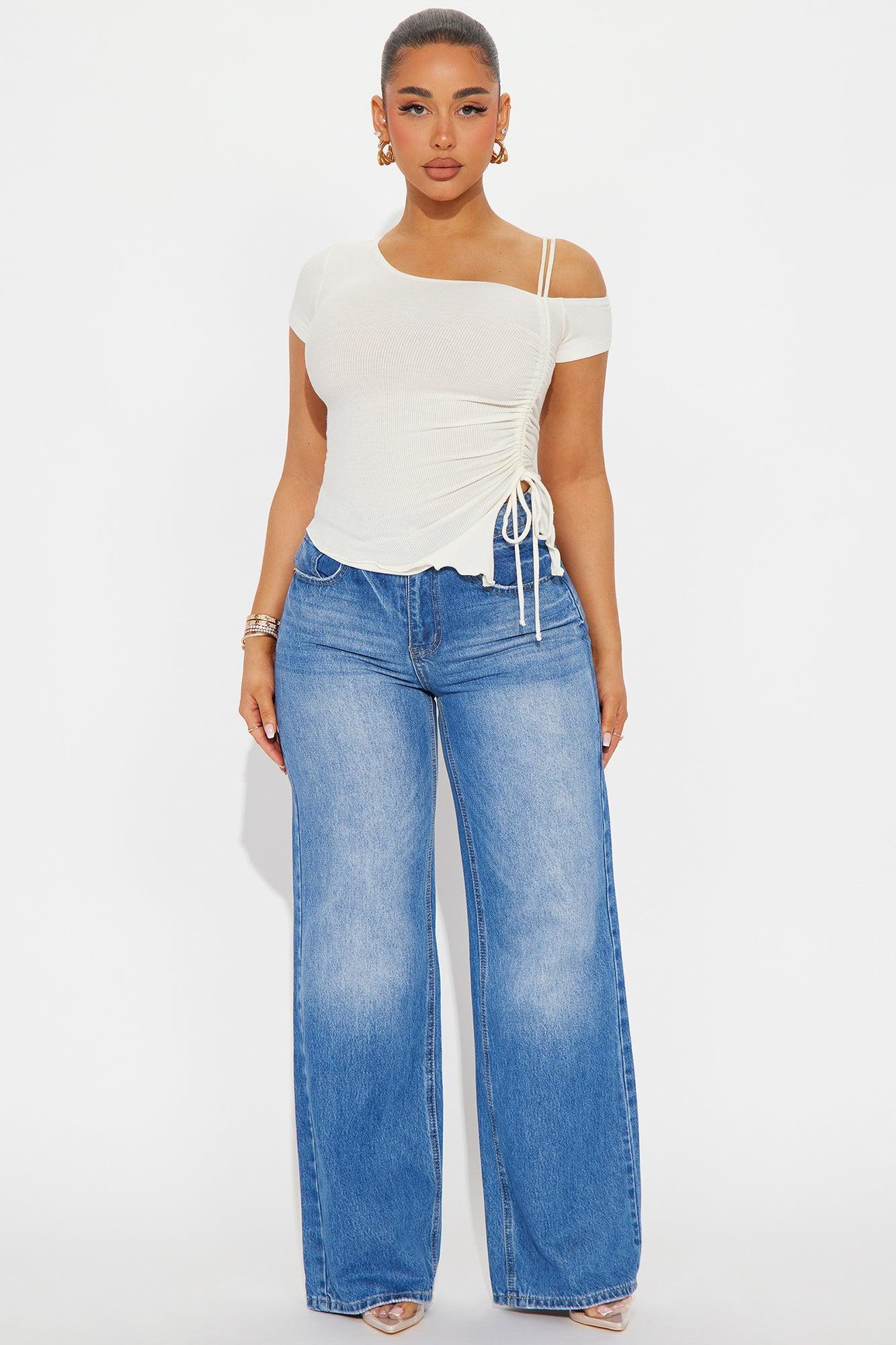 Maeve Asymmetrical Ruched Top - Ivory Product Image