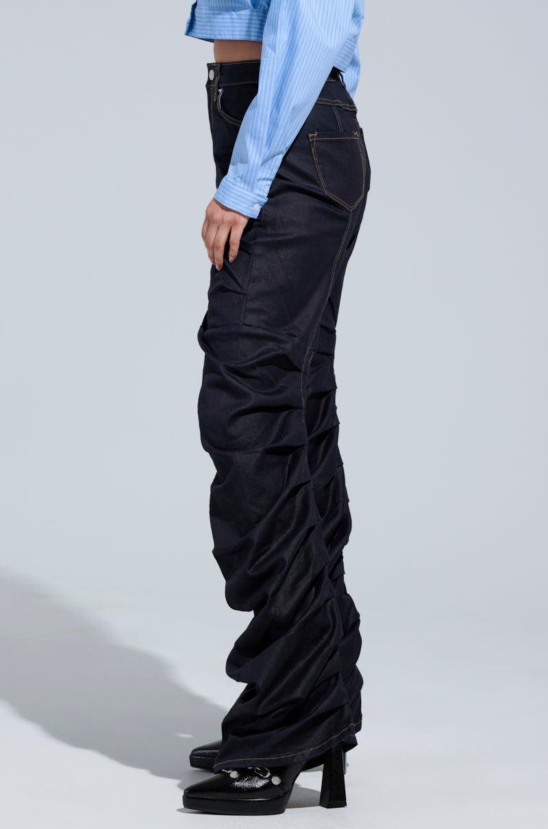 NEVER CHANGE UP WAX EFFECT RUCHED JEANS Product Image