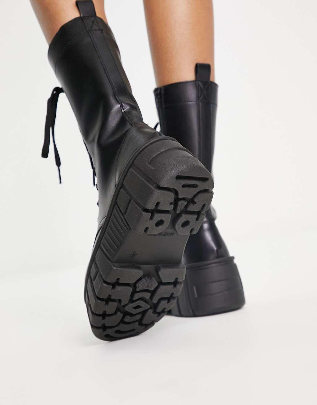 ASOS DESIGN Athens 3 chunky high lace up boots in black Product Image