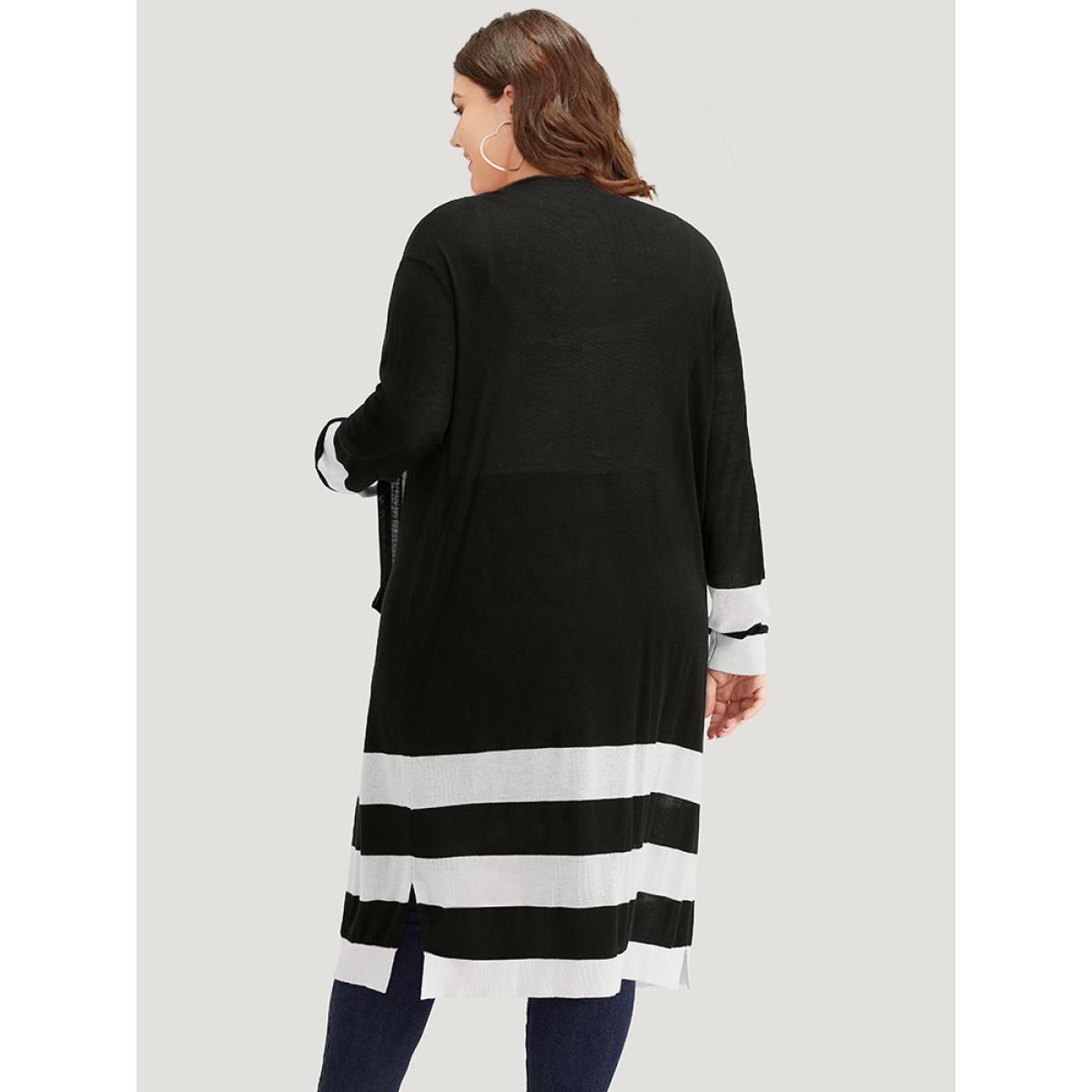 Plus Size Supersoft Essentials Contrast Patched Pocket Maxi Cardigan Black Women Casual Loose Long Sleeve Dailywear Cardigans BloomChic 14-16/1X Product Image