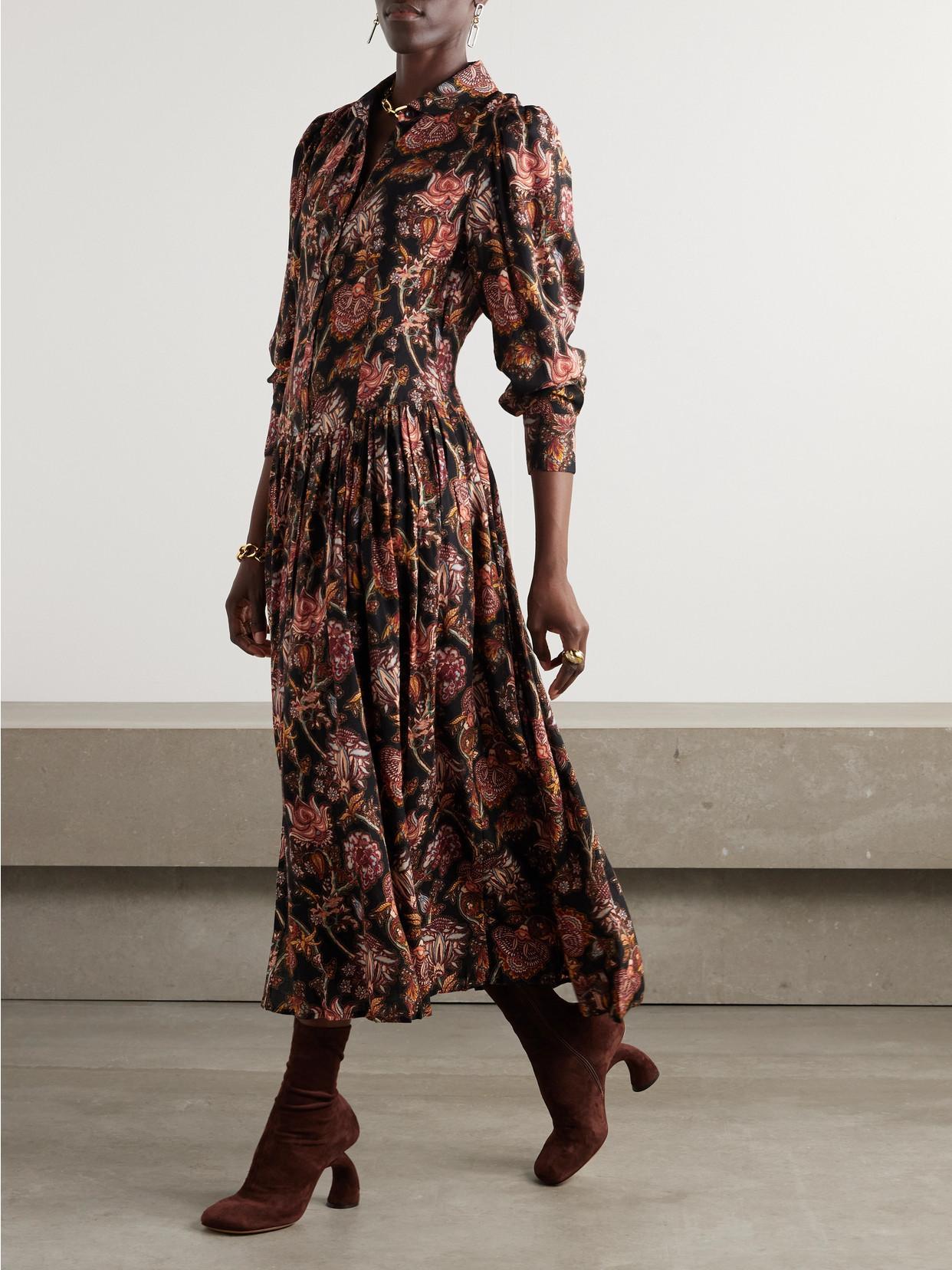 ULLA JOHNSON Celia Floral Belted Long-sleeve Midi Dress In Viola Product Image