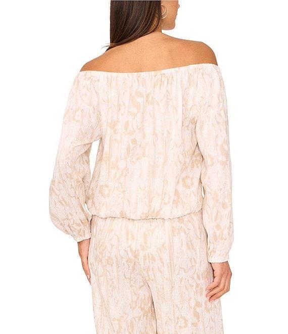 Vince Camuto Printed Off-The-Shoulder Long Sleeve Tie Front Blouse Product Image