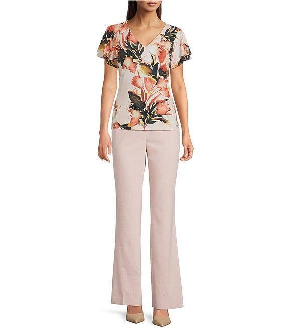 Calvin Klein Floral V-Neck Short Flutter Sleeve Top Product Image