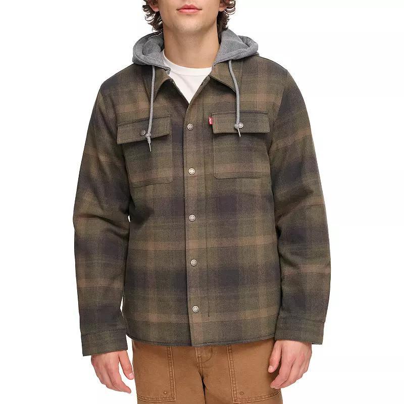 Mens Levis Plaid Fleece Hooded Shirt Jacket Product Image