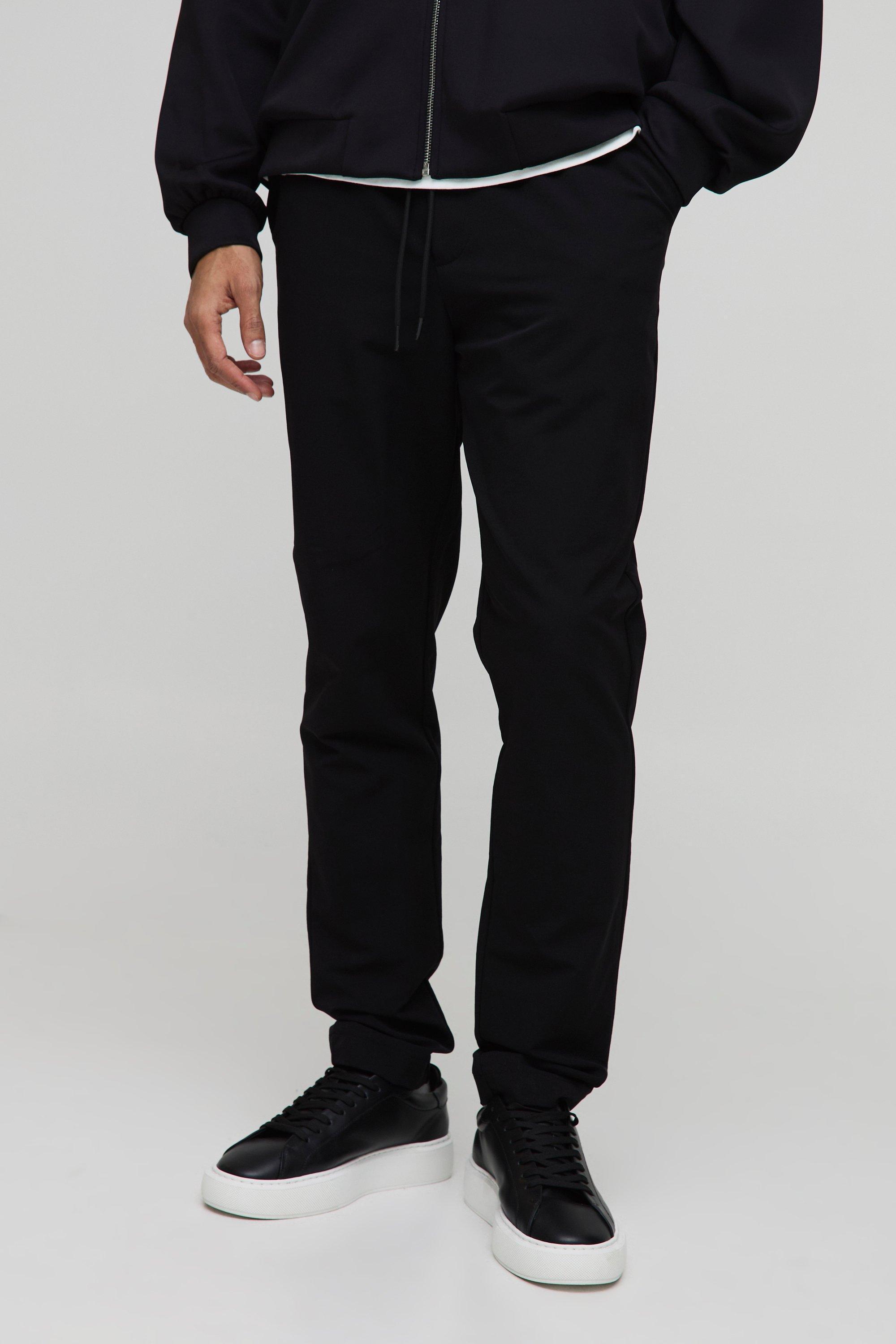 Mens Black Elasticated Waist Slim Fit Smart Trousers, Black Product Image