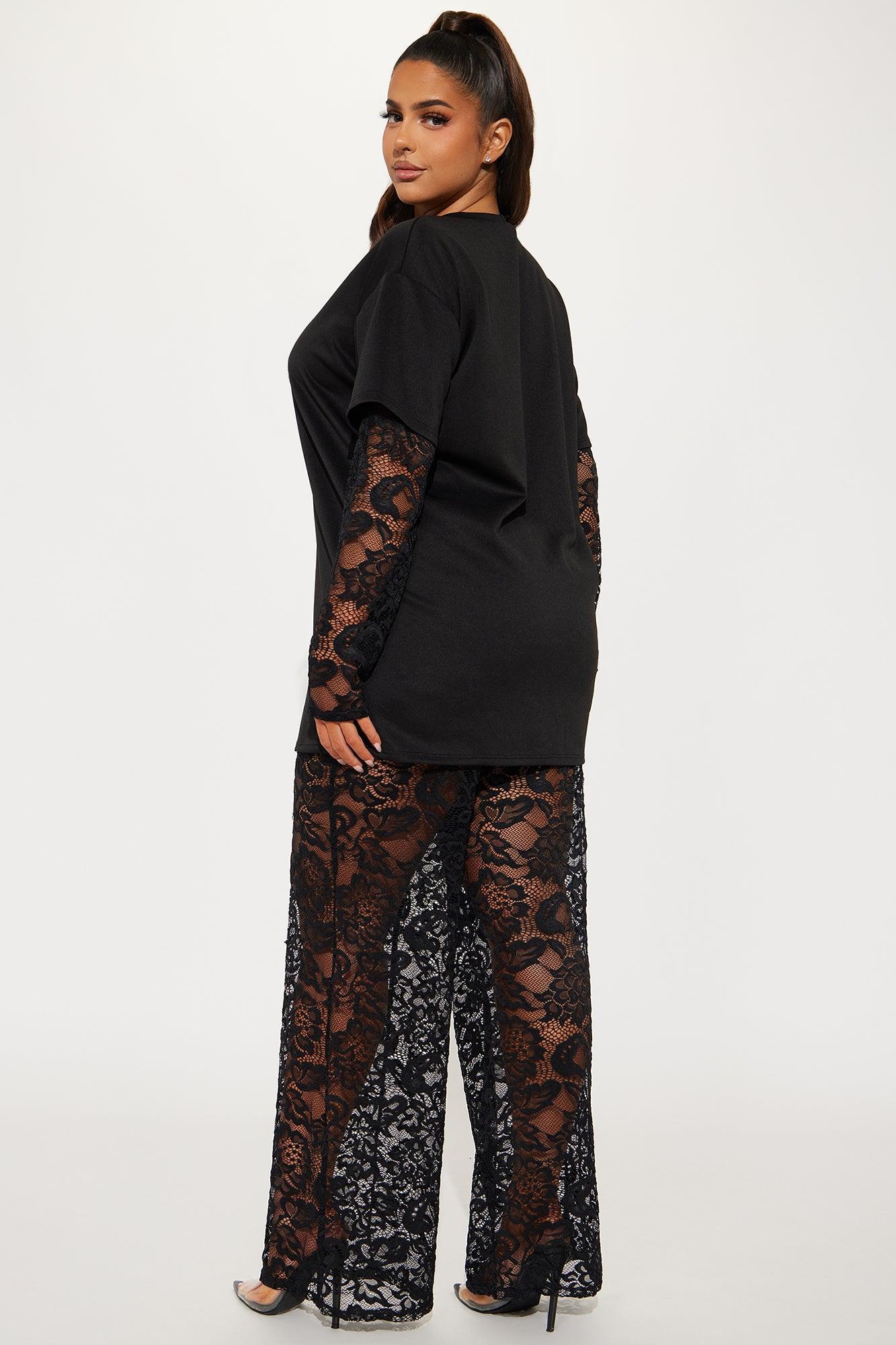NYC Vibe Lace Pant Set - Black Product Image