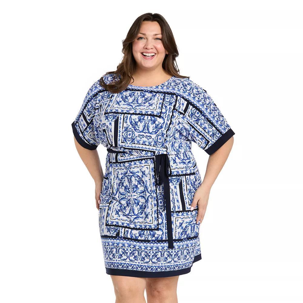 Plus Size R&M Richards Double Border Puff Print Jersey Dress, Women's, Size: 22 W, White Blue Product Image
