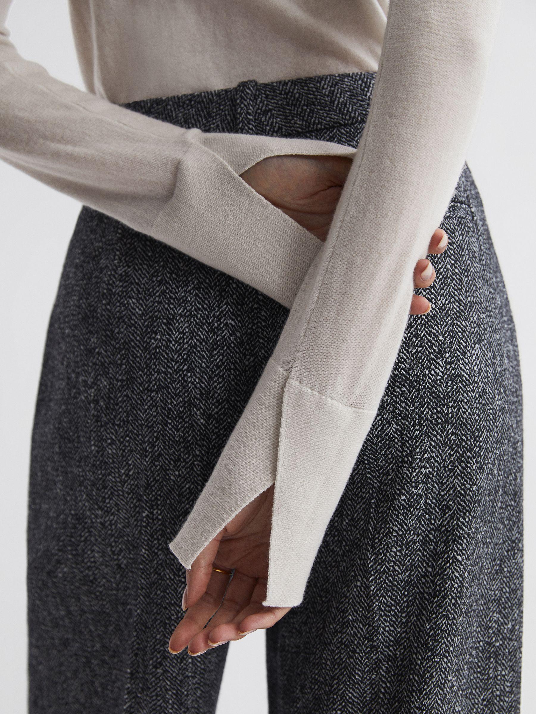 Merino Wool Fitted Funnel Neck Top in Stone Product Image