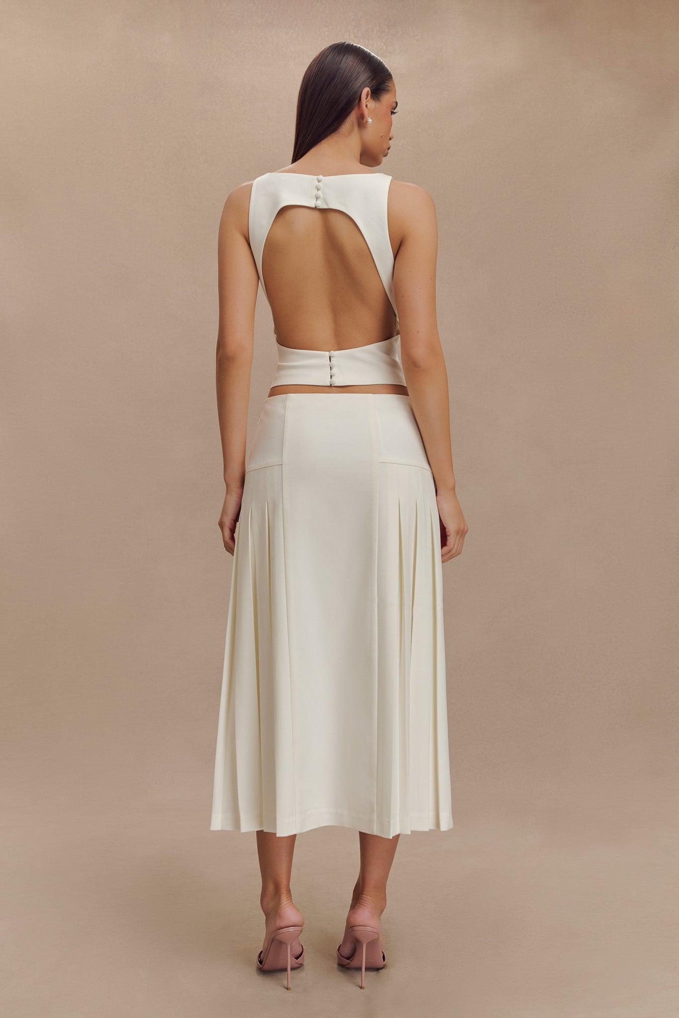 Brigette Pleated Midi Skirt - Ivory Product Image