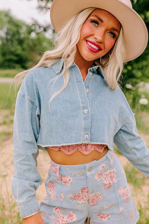 Subtly In Love Chambray Crop Top Product Image