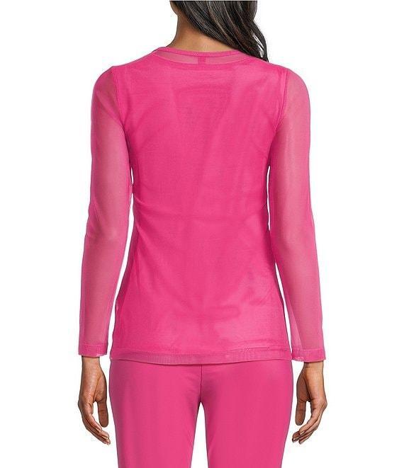 IC Collection Sheer Mesh Crew Neck Long Sleeve Knit Top Product Image