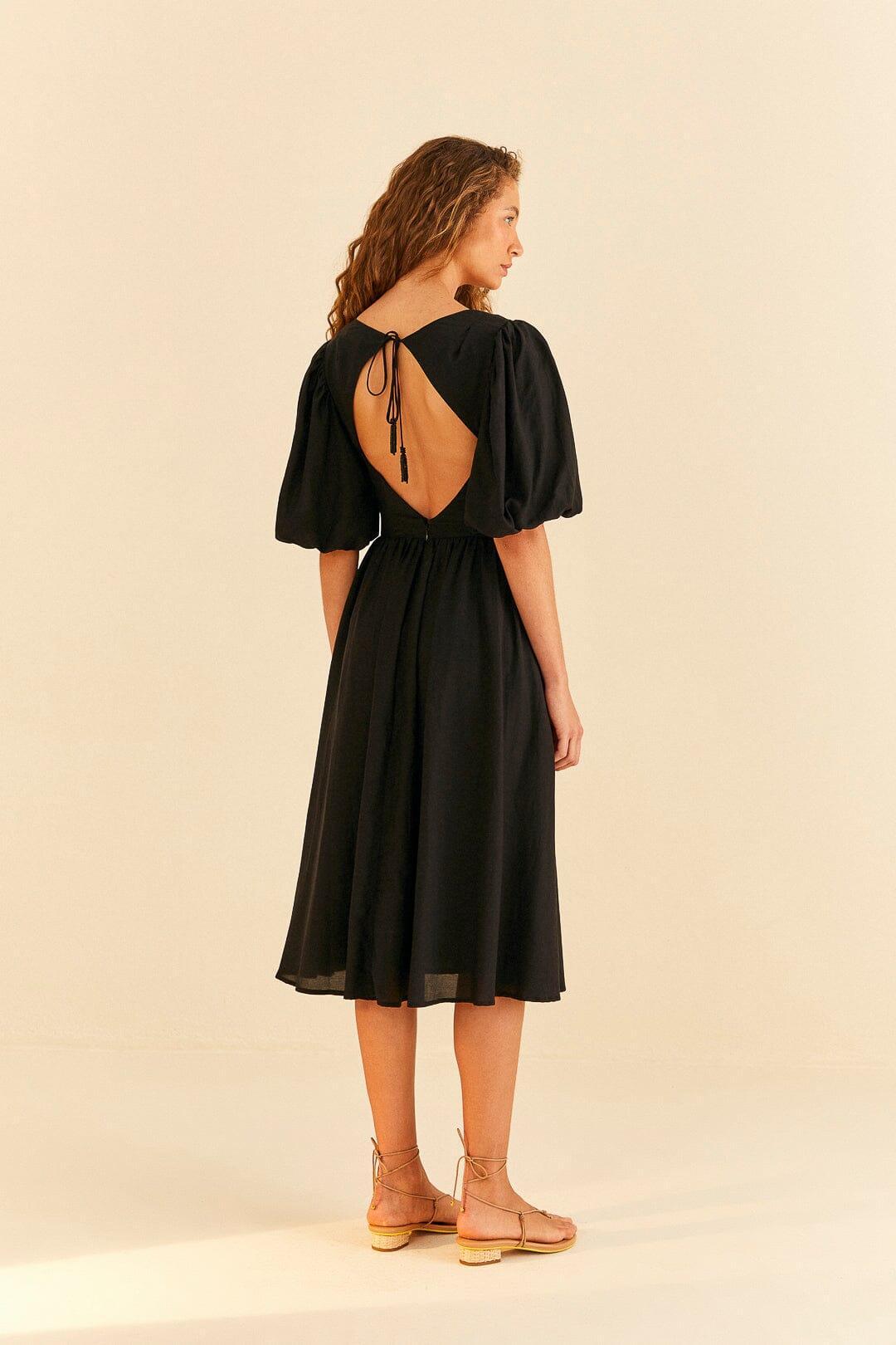 Black Short Sleeves Midi Dress Product Image