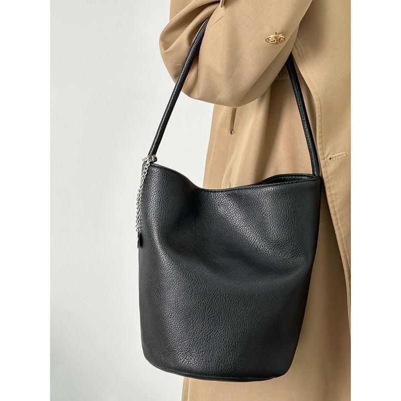 Plain Faux Leather Bucket Bag Product Image