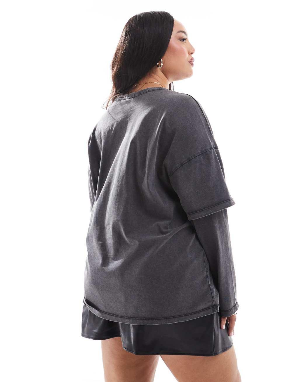 ONLY Curve layered long sleeve top in washed gray  Product Image