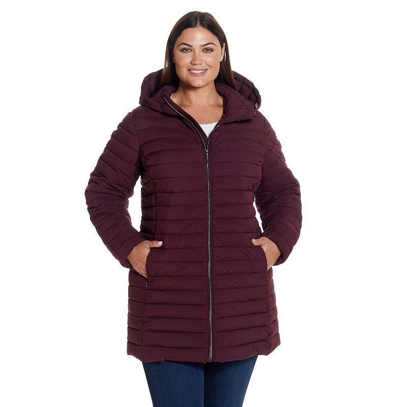 Plus Size Weathercast Hooded Channel Quilted Puffer Jacket, Womens Product Image