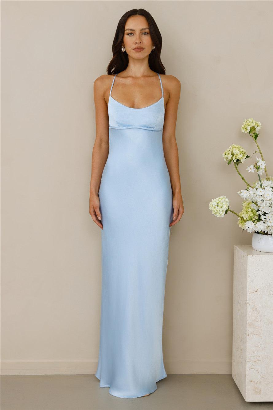 The Samara Satin Maxi Dress Blue Product Image