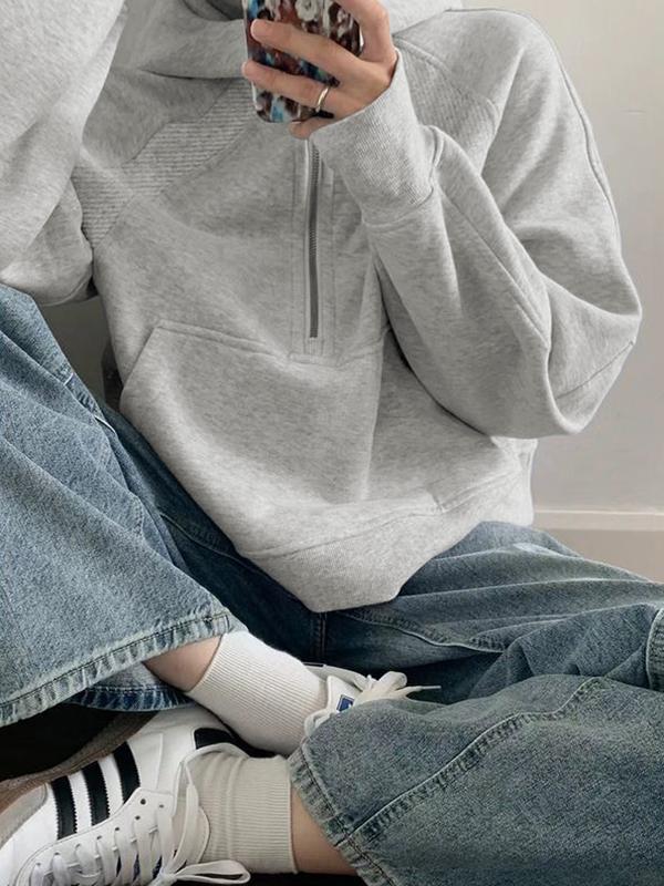 Solid Half Zip Oversized Hoodie Product Image