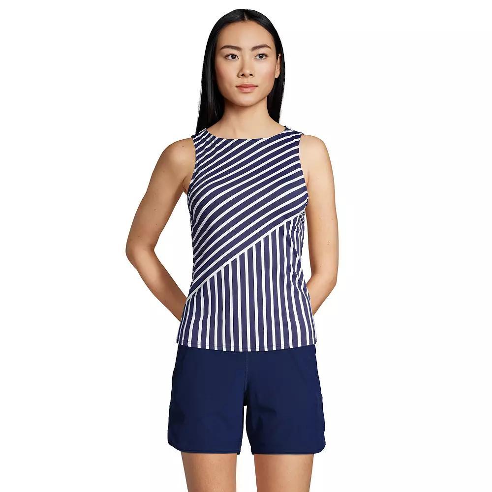 Women's Lands' End DD-Cup UPF 50 High Neck Tankini Swimsuit Top, Size: 8 Dd, Deep Blue  Stripe Product Image