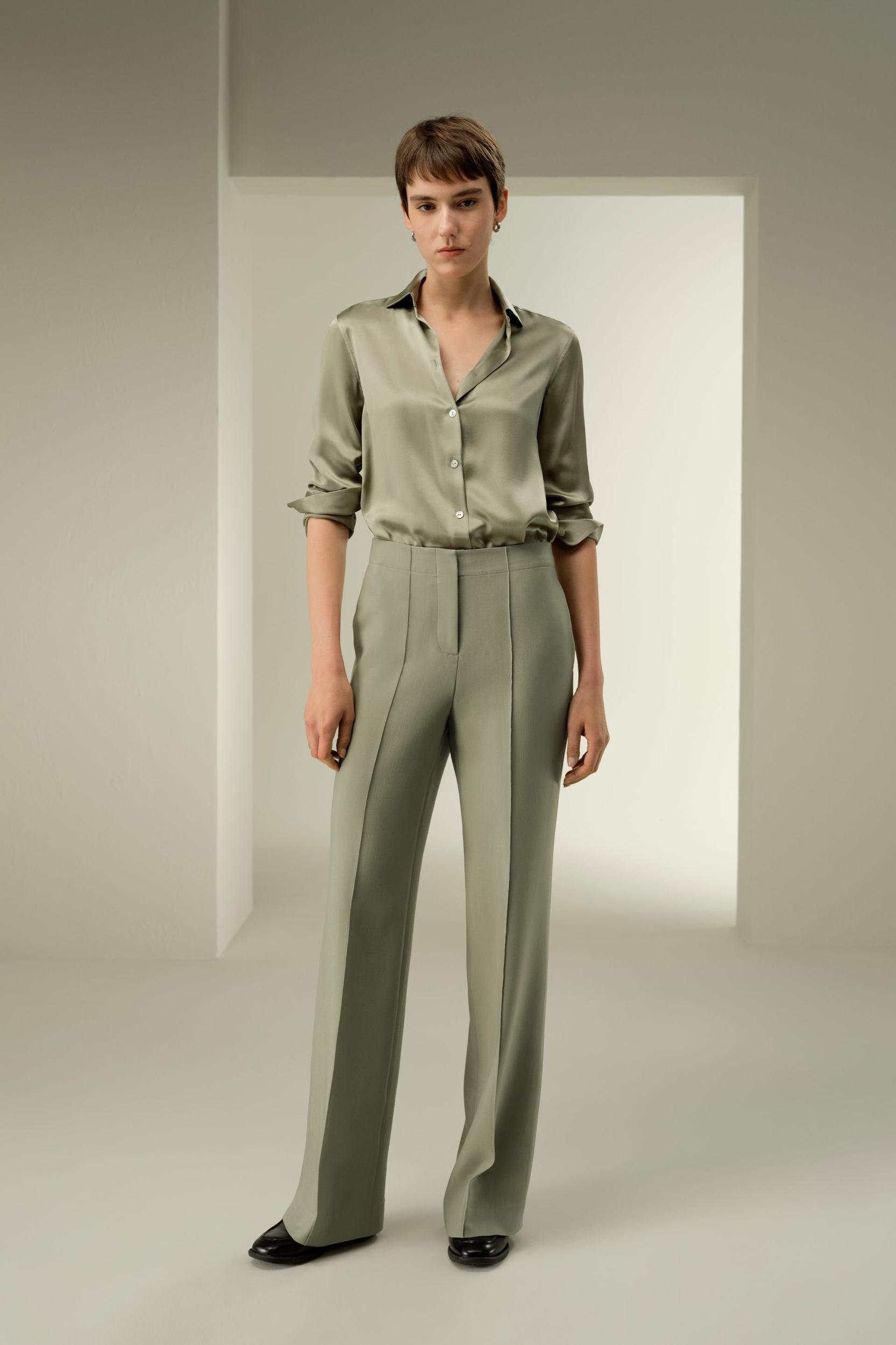 Silk-Wool Twill Flare Pants Product Image