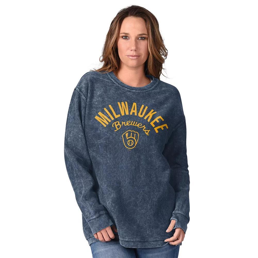 Women's G-III 4Her by Carl Banks Navy Milwaukee Brewers Comfy Cord Pullover Sweatshirt, Size: Large, Blue Product Image