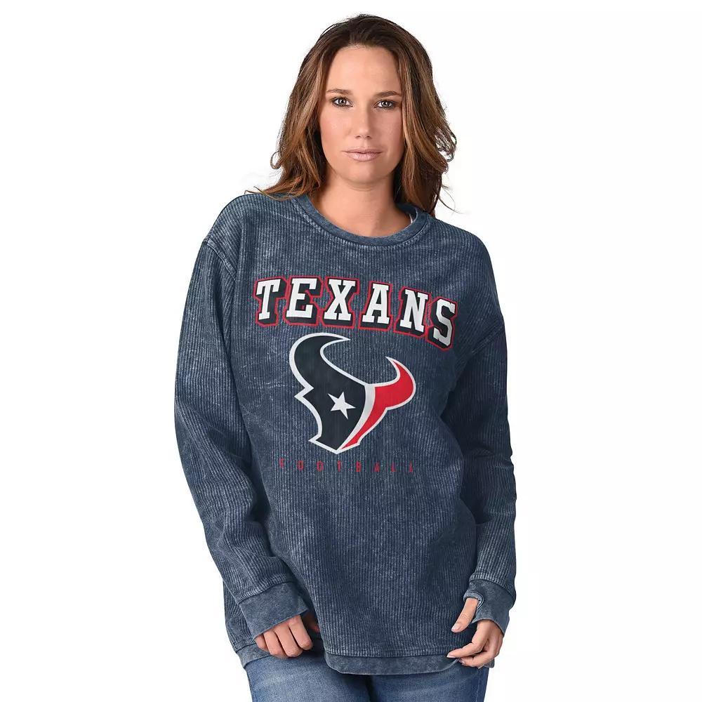 Women's G-III 4Her by Carl Banks  Navy Houston Texans Comfy Cord Distressed Pullover Sweatshirt, Size: XS, Blue Product Image