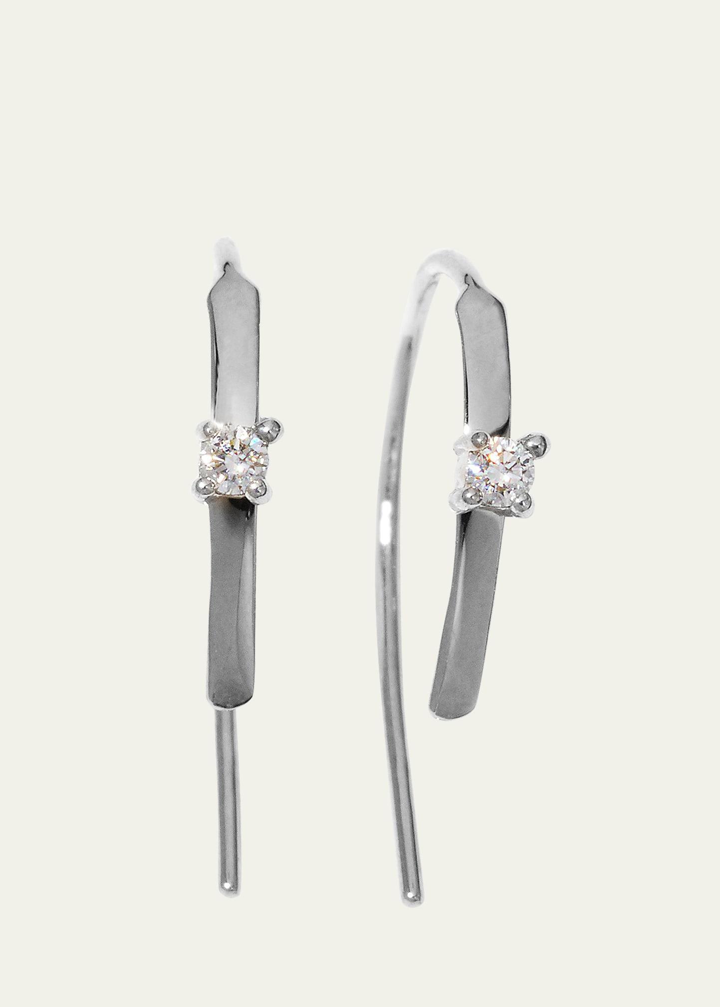 Mini Flat Hooked on Hoop Earrings with Diamonds, 15mm Product Image