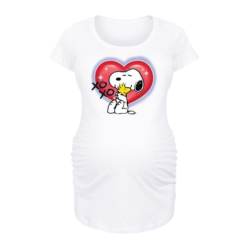 Maternity Peanuts Snoopy & Woodstock Airbrush Heart Graphic Tee, Womens Grey Gray Product Image