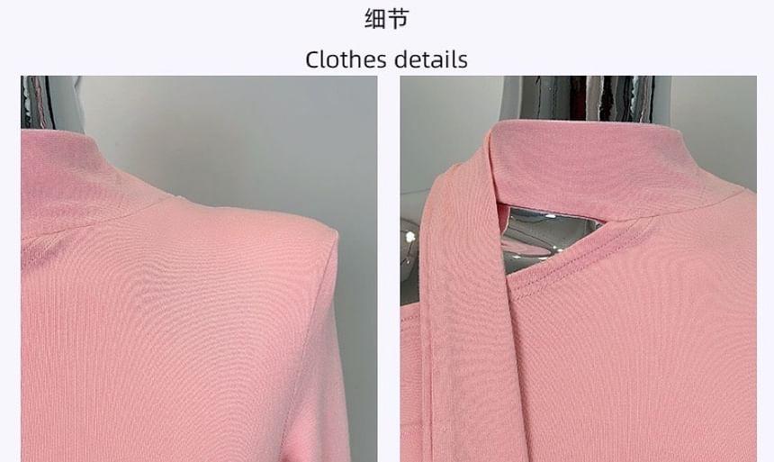 Long-Sleeve Cold-Shoulder Plain T-Shirt Product Image