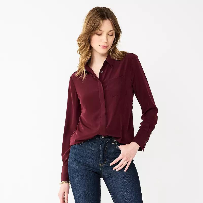 Womens Nine West Drapey Button Down Shirt Maddie Purple Product Image