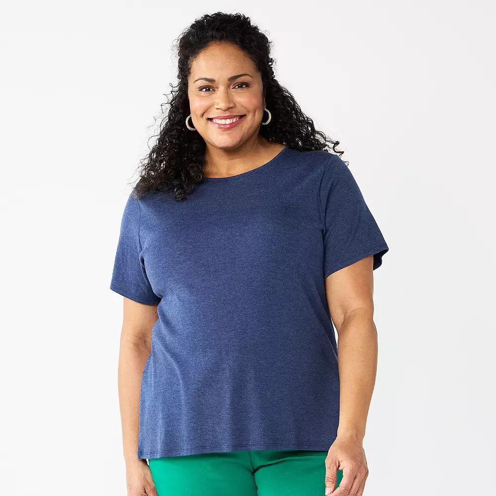 Plus Size Croft & Barrow® Essential Crewneck Top, Women's, Size: 0X, Blue Product Image