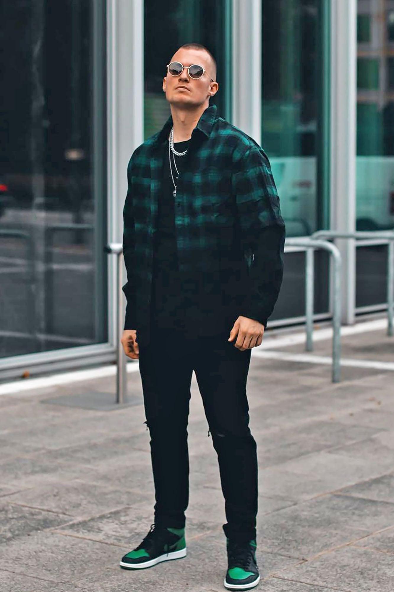 Sunset Dip Dye Flannel Shirt - Green/Black Product Image