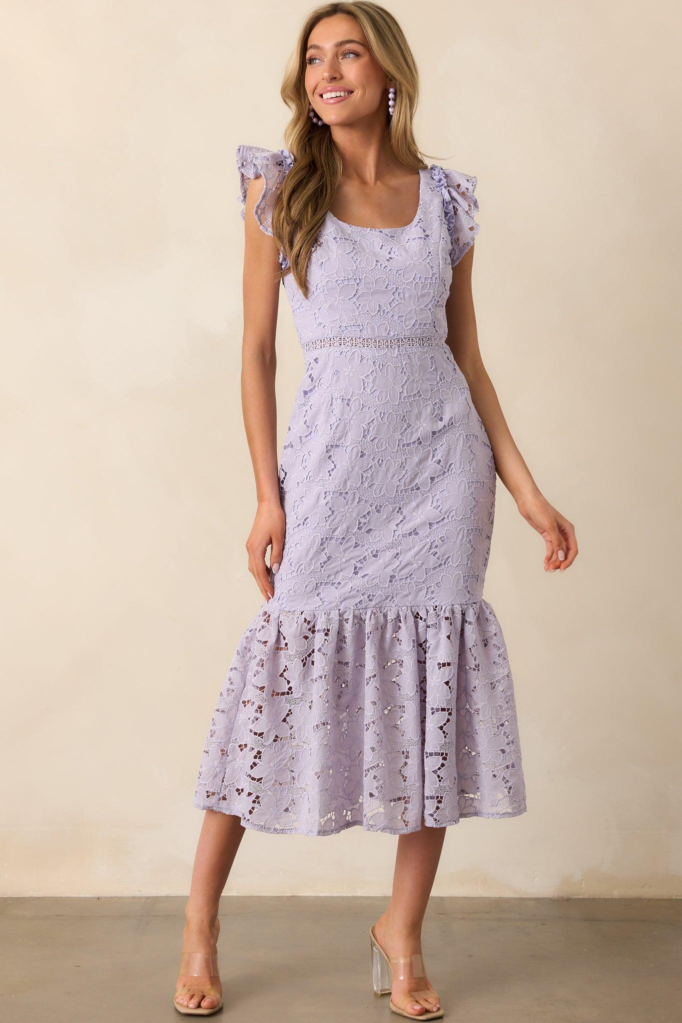A Novel Approach Lavender Floral Embroidered Midi Dress Product Image