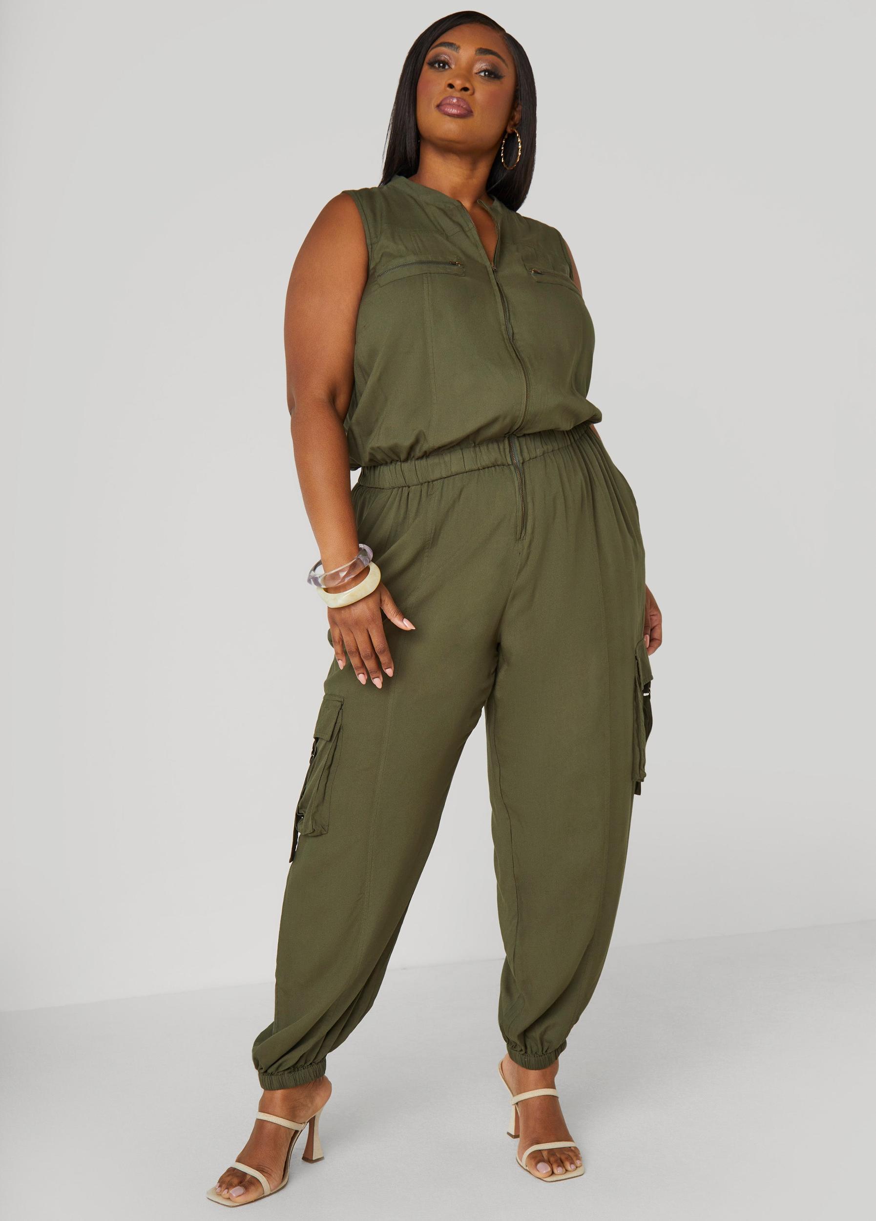 Plus Size Zip Front Utility Joggers Jumpsuit Ashley Stewart Product Image