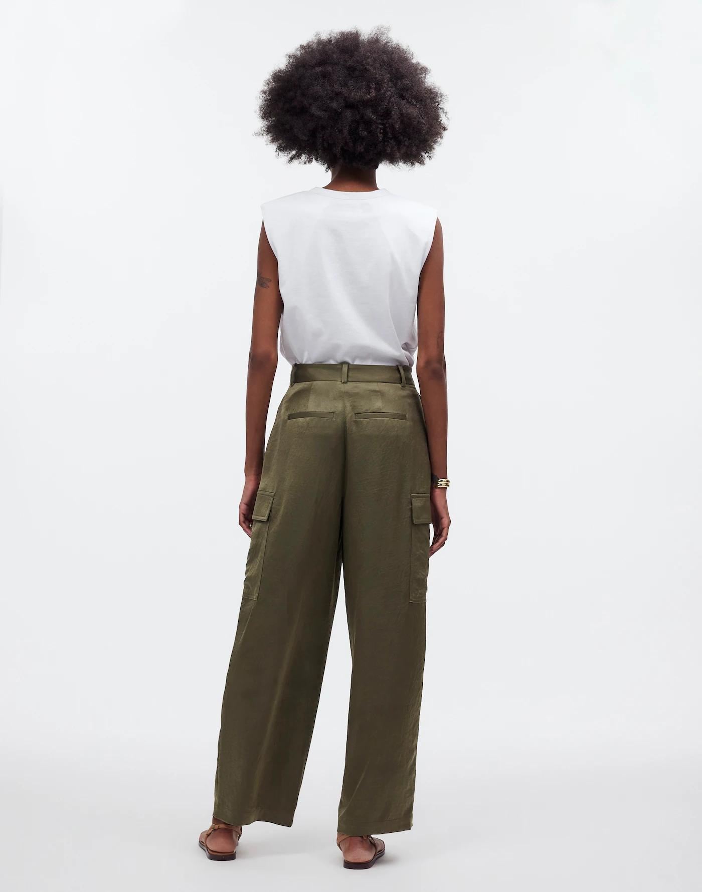 High-Rise Straight Cargo Trousers in Satin Product Image