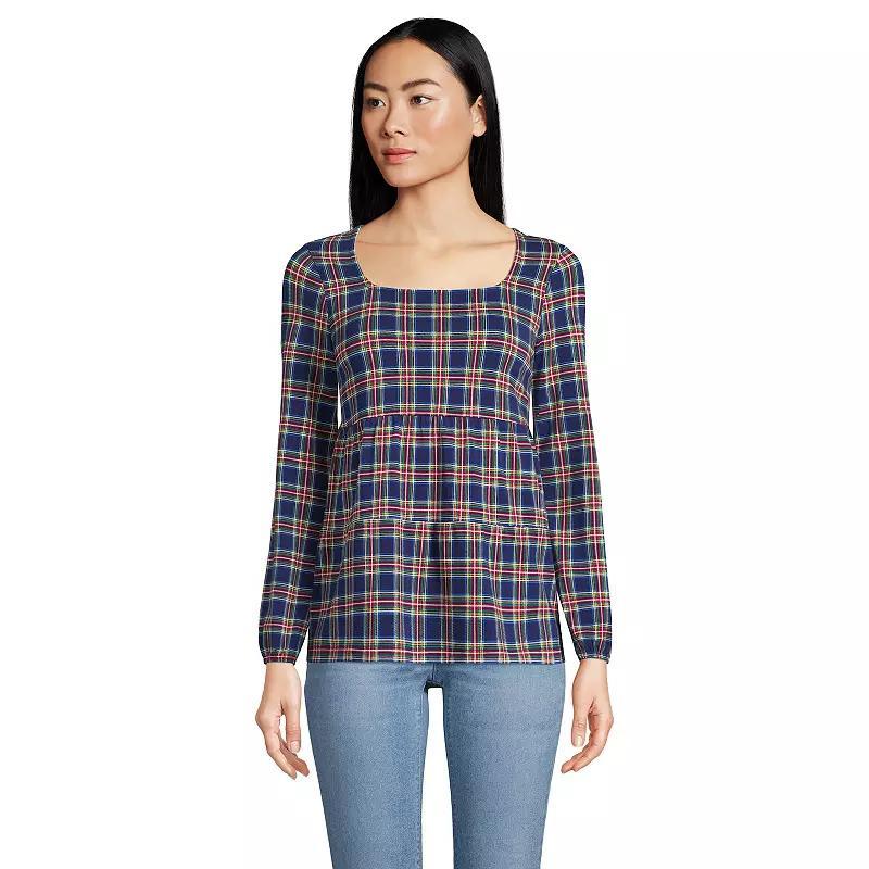 Women's Lands' End Squareneck Tiered Top, Size: Large, Blue Highland Plaid Product Image