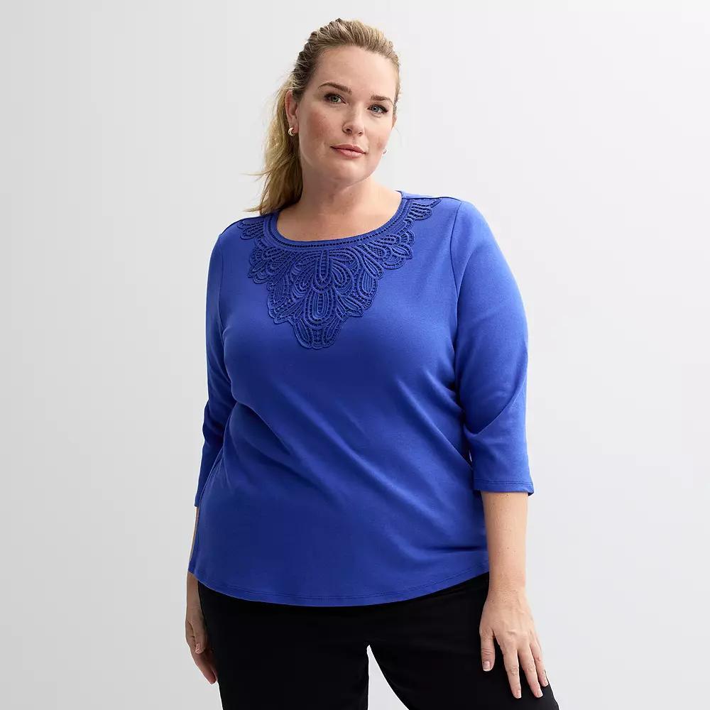 Plus Size Croft & Barrow® Lace Round Neck Top, Women's, Size: 0X, Christian Bay Product Image