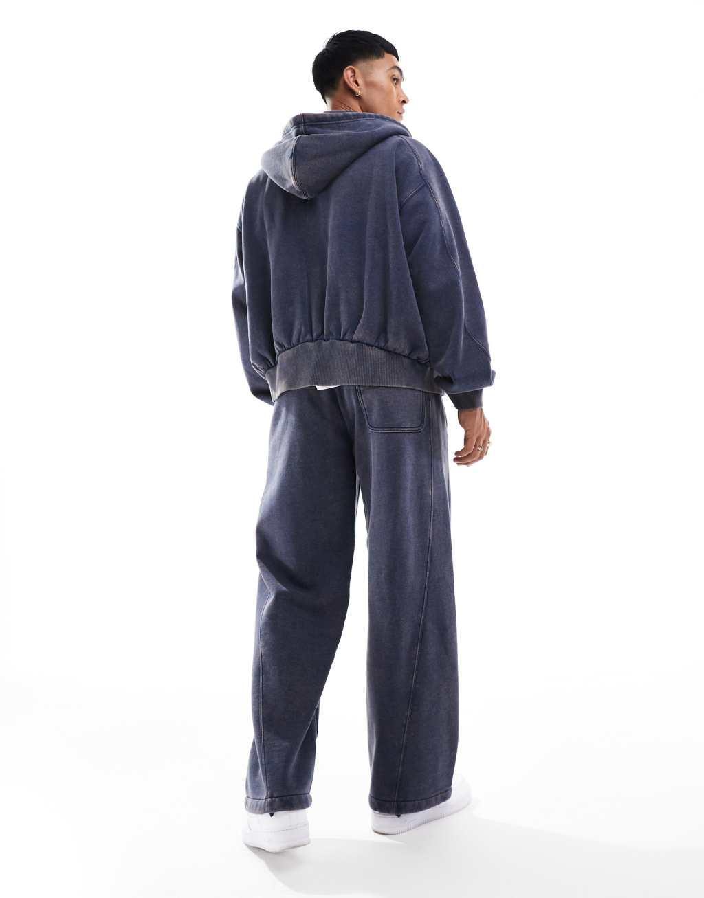 Weekday Astro wide leg sweatpants with exposed seam detail in washed blue - part of a set Product Image