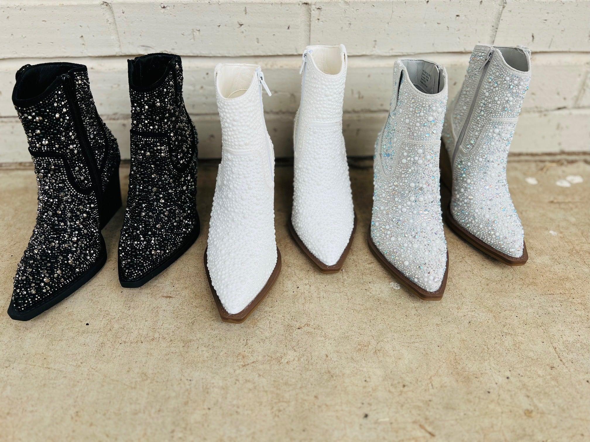 Pearl "Kady" White Rhinestone Booties* Product Image