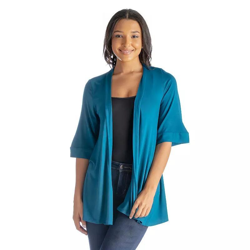 Womens 24Seven Comfort Apparel Open Front Elbow Length Sleeve Cardigan Product Image