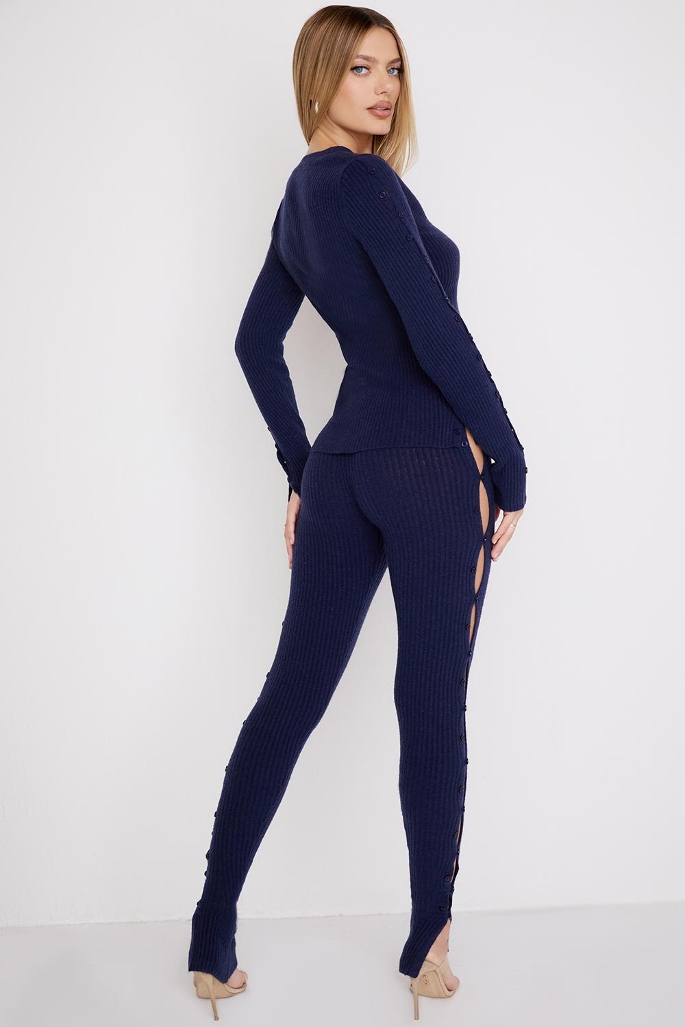 Belong Navy Ribbed Knit Trousers Product Image