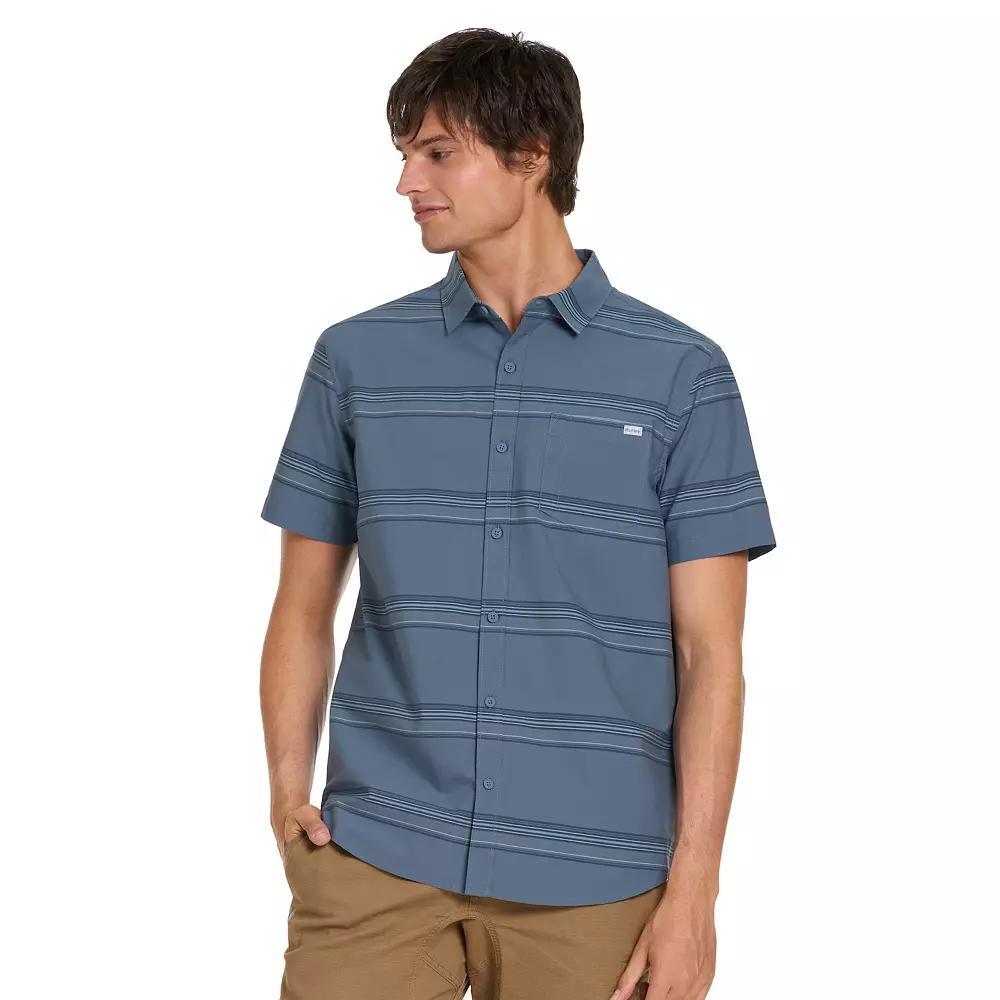 Men's Hurley Tropical Print Short Sleeve Button-Up Shirt, Size: Small, Hypnotic Stripe Product Image