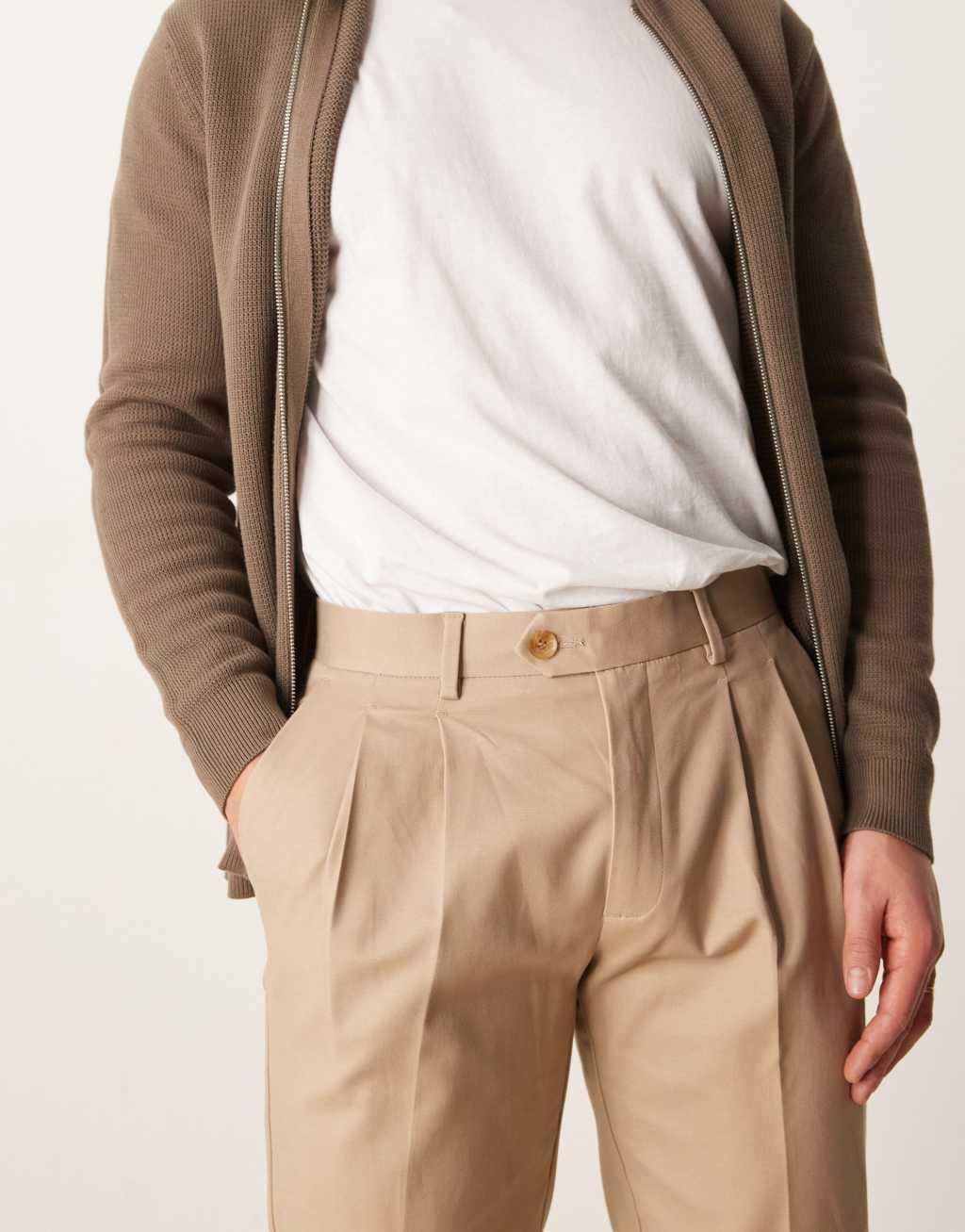 ASOS DESIGN smart slim fit cotton pants in tan Product Image