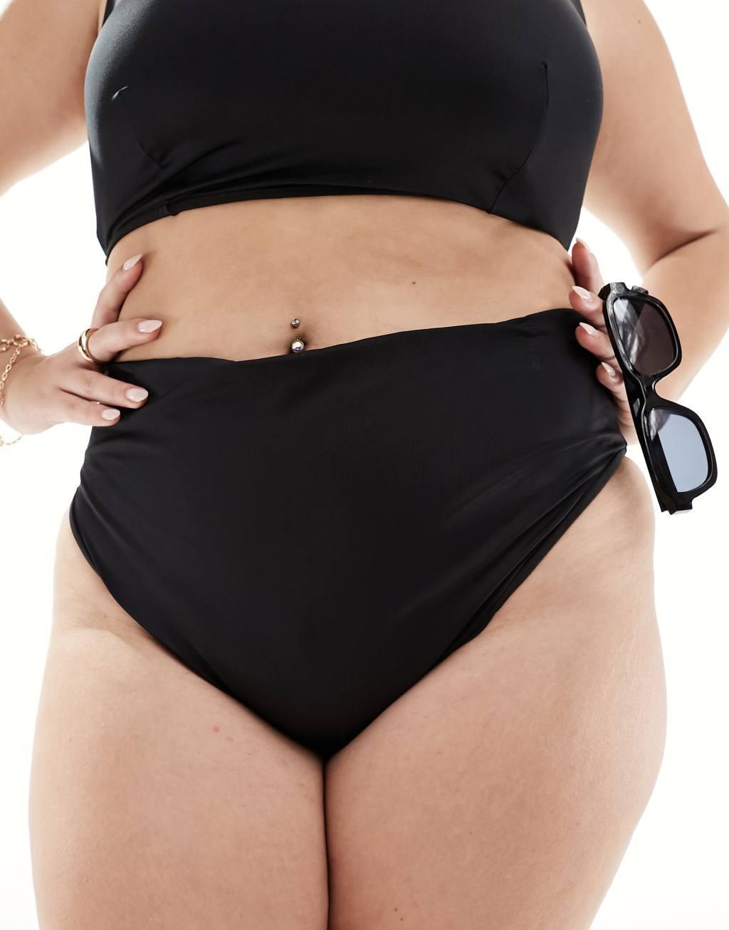 ASOS DESIGN Curve Maya mix and match high leg high waist bikini bottom in black Product Image